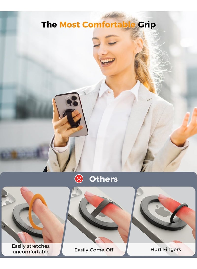 SYOSI [2024 Newest] 4-in-1 Phone Ring Holder Strap for MagSafe Phone Grip, Finger Loop Kickstand Compatible with iPhone 15/14/13/12/Pro/Max/Plus (Black) - Image 5